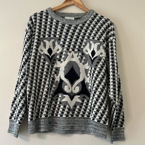 Vintage Gabrielle Knitted Crewneck Cosby Sweater Black & White Mens Large Face